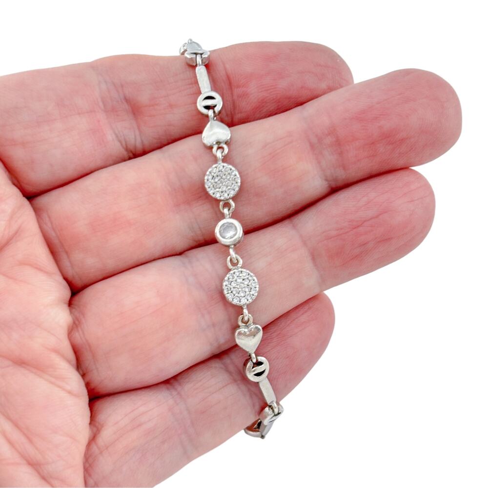 Vintage Sterling Silver 925 Cubic Zirconia Heart Bracelet 7-8"